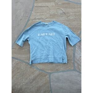 Lune Sweatshirt Womens Size M Teal Printed Crew Neck Pullover Raphael Logo